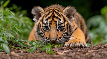 Little Tiger Cub Walking In A Zoo, Cute And Wild