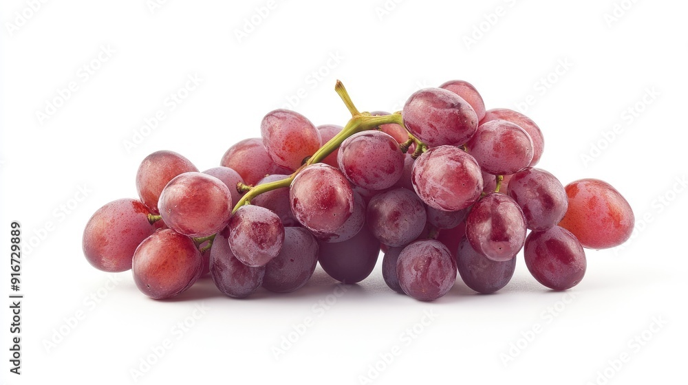 Poster a cluster of fresh grapes, isolated on white, captured with full depth of field to showcase the rich