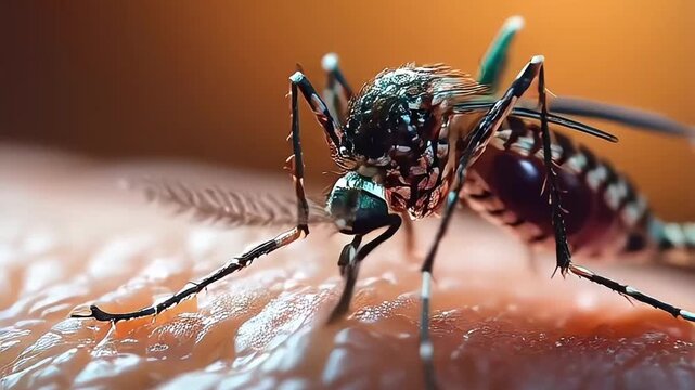 dengue hemorrhagic fever aedes mosquito sucking human through the skin