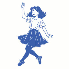 Joyful dancing girl in simple line art.
