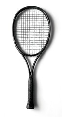 Black Tennis Racket on White Background