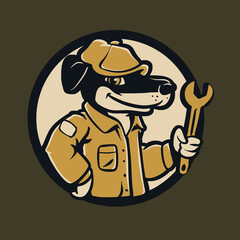 Dog Holding Wrench Cartoon Mascot Vector Illustration