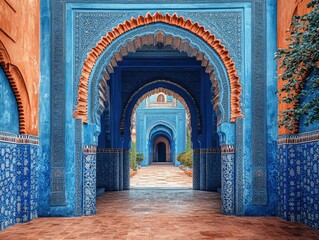 Fototapeta premium A blue archway with orange trim