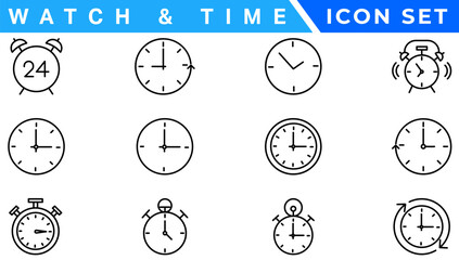 Time and clock, calendar, timer line icons. Vector linear icon set.