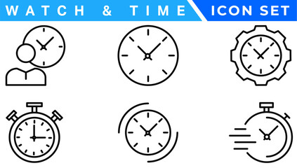 Time and clock, calendar, timer line icons. Vector linear icon set.