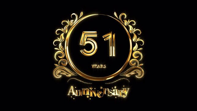51st Anniversary Celebration. Happy 51 Years Anniversary Animation in Gold Color on the Transparent Background, Alpha Channel. Great for greetings, celebrations, events, and gifts.