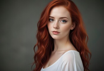 Naklejka premium portrait of beautiful young woman with red hair, ai