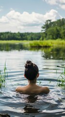 Fototapeta premium Woman Swimming in a Lake