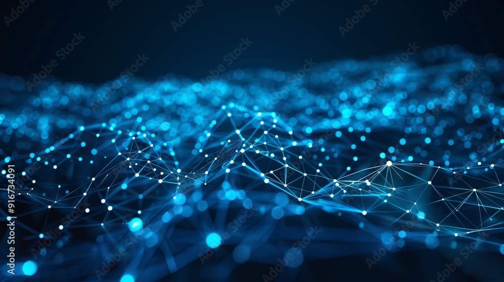 Poster abstract blue network background. digital network with glowing points, connected with lines, forming