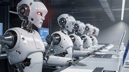 Fototapeta premium Robot Ai machine cyborg technology industry working in the office and production for industrial revolution and automation