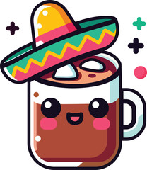 Christmas kawaii Hot Mexican Hot Chocolate Coffee cup flat icon