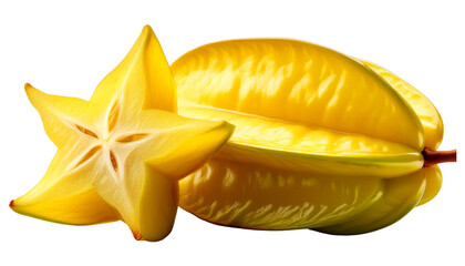 Fototapeta premium Bright and vibrant star fruit showcasing its unique shape and color, perfect for fresh, tropical, and healthy food themes.