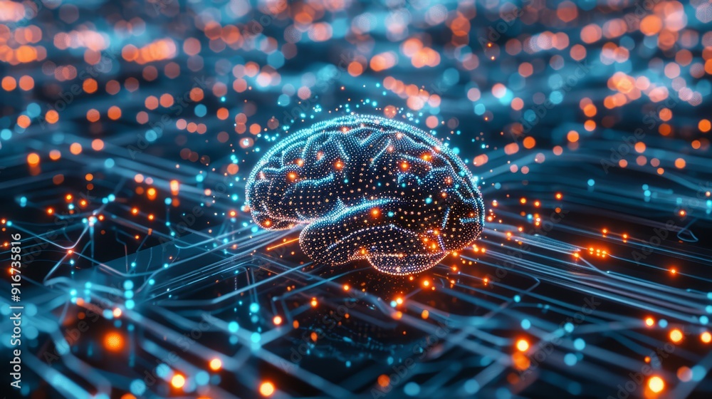 Aufkleber digital brain on circuit board. abstract 3d illustration of a digital brain on a circuit board, repr