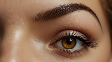 Obraz premium Female Eye with Extreme Long False Eyelashes. Eyelash Extensions. Makeup, Cosmetics, Beauty. Close up, Macro. generative.ai