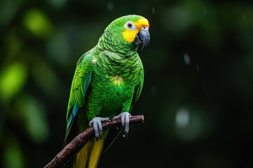 Obraz premium A Green Parrot Perched on a Branch