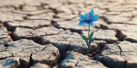 Blue Resilience: A Blue Flower Thriving in the Cracks of Parched Earth, Embodiment of Endurance in Harsh Terrain.