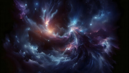 Cosmic Whirlpools, Blue and Purple Nebulae Dancing in the Sky