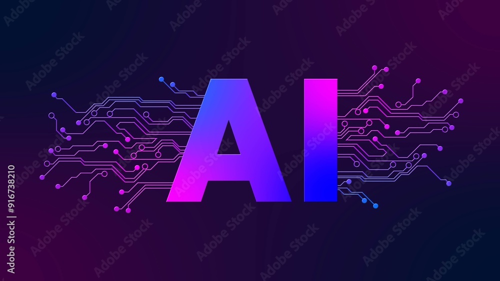 Poster artificial intelligence logo - ai symbol with circuit contact lines - abstract digital technology ba