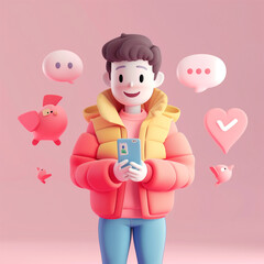 3D Character Social Media Illustration