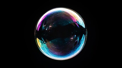 Captivating Bubble with Colorful Reflections Against Dark Background