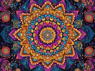 Obraz premium Harmonious Mandala Bliss: Intricate Patterns and Vibrant Colors in Mandala Print
