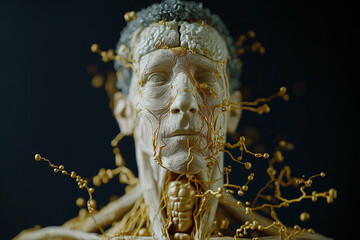 Golden liquid flowing on a human anatomy model.