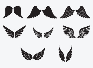 Flat design angel wings silhouette set
