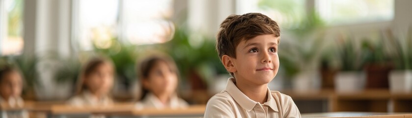 Young pupils in a bright teaching area, illustrating their engagement and interaction in a dynamic school time environment 8K , high-resolution, ultra HD,up32K HD