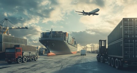 Cargo Ship at Sunset