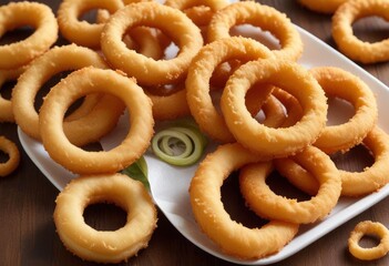 Naklejka premium fresh fried onion rings, ai