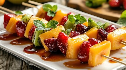 Fruit Skewers with Mango, Kiwi, and Strawberry