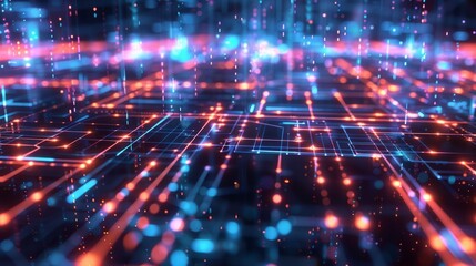 Fototapeta premium Abstract digital network background with glowing lines. A futuristic abstract background featuring glowing lines and connections, representing digital networks and data flow.