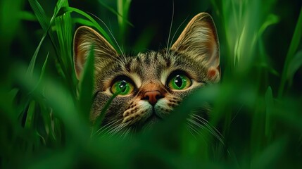 Funny Portrait Of A Domestic Cat In A Forest, Wilderness Theme