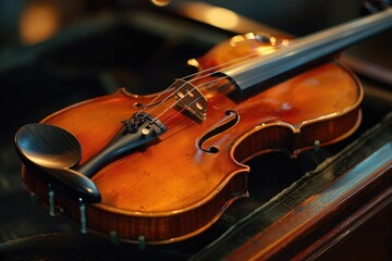 Beautiful wooden violin is waiting to be played