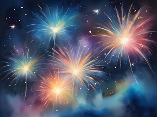 Fototapeta premium fireworks on the night sky Background generative Ai 