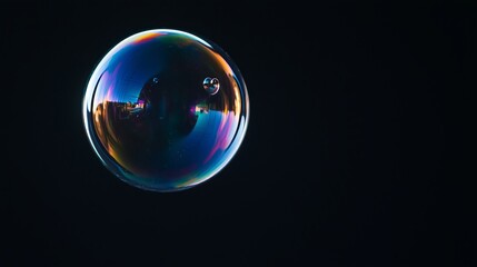 Fototapeta premium Captivating Bubble with Reflections in a Dark Setting