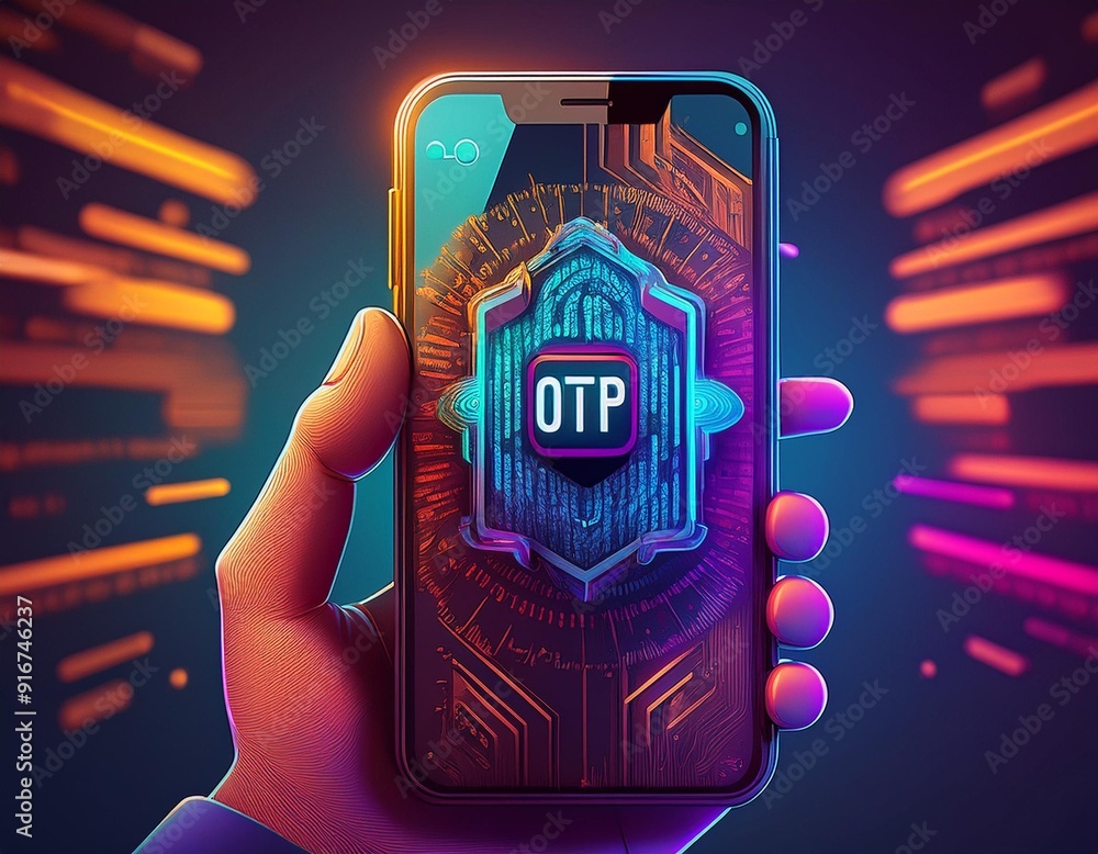 Poster otp one time password, digits security code on mobile phone smartphone screen,