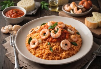 Fototapeta premium Risotto alla marinara with seafood, ai
