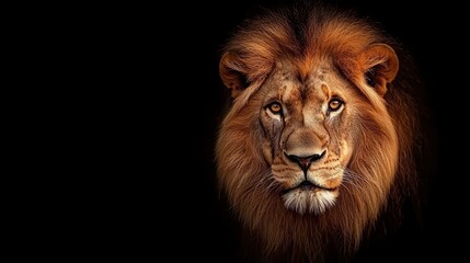 Naklejka premium Close-Up Portrait Of A Lion, Regal And Powerful