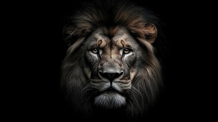 Naklejka premium Close-Up Portrait Of A Lion, Regal And Powerful