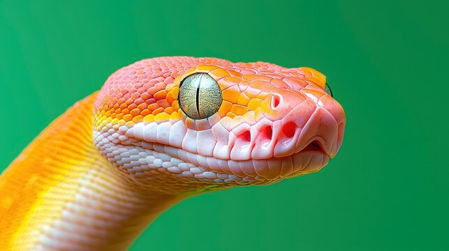 Close-Up Portrait Of An Albino Tiger Python, Intense