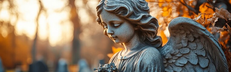 Angelic Statue Overlooks Old Cemetery