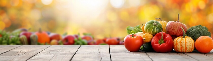 Harvestthemed background with a light backdrop and fresh produce, featuring ample space for adding text or information 8K , high-resolution, ultra HD,up32K HD