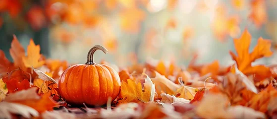 Fleecedeken met foto Rustic autumn scene with an array of pumpkins and a dense pile of leaves, creating a classic fall ambiance 8K , high-resolution, ultra HD,up32K HD © ธนากร บัวพรหม