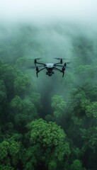 Naklejka premium Drone flying over a misty forest