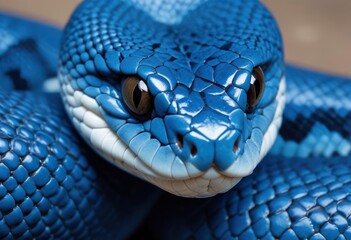 Fototapeta premium Blue viper snake closeup face, ai