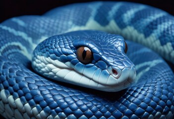 Fototapeta premium Blue viper snake closeup face, ai