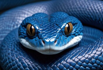 Fototapeta premium Blue viper snake closeup face, ai