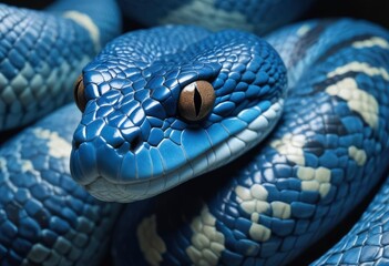 Fototapeta premium Blue viper snake closeup face, ai