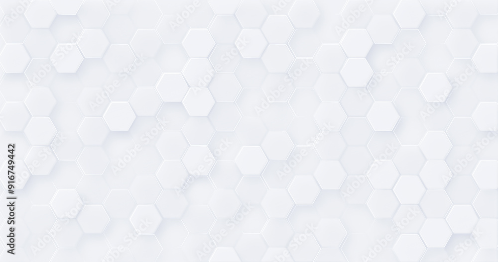 Wall mural light grey white hexagons dynamic background. abstract pattern. blank pure clean place. 3d geometric